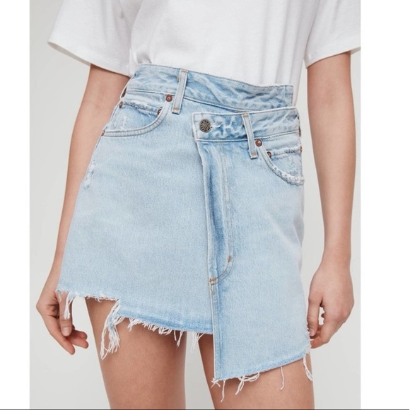 Broken Denim Jean Mini Skirt 
